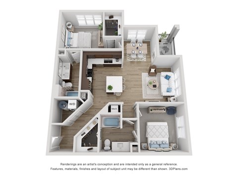 Floor plan for 2 beds, 2 baths, 1160 sqft